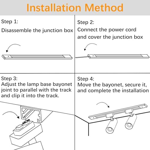J&L Type LED Track Lighting Kit Dimmable Adjustable Angle Light Heads (Black)