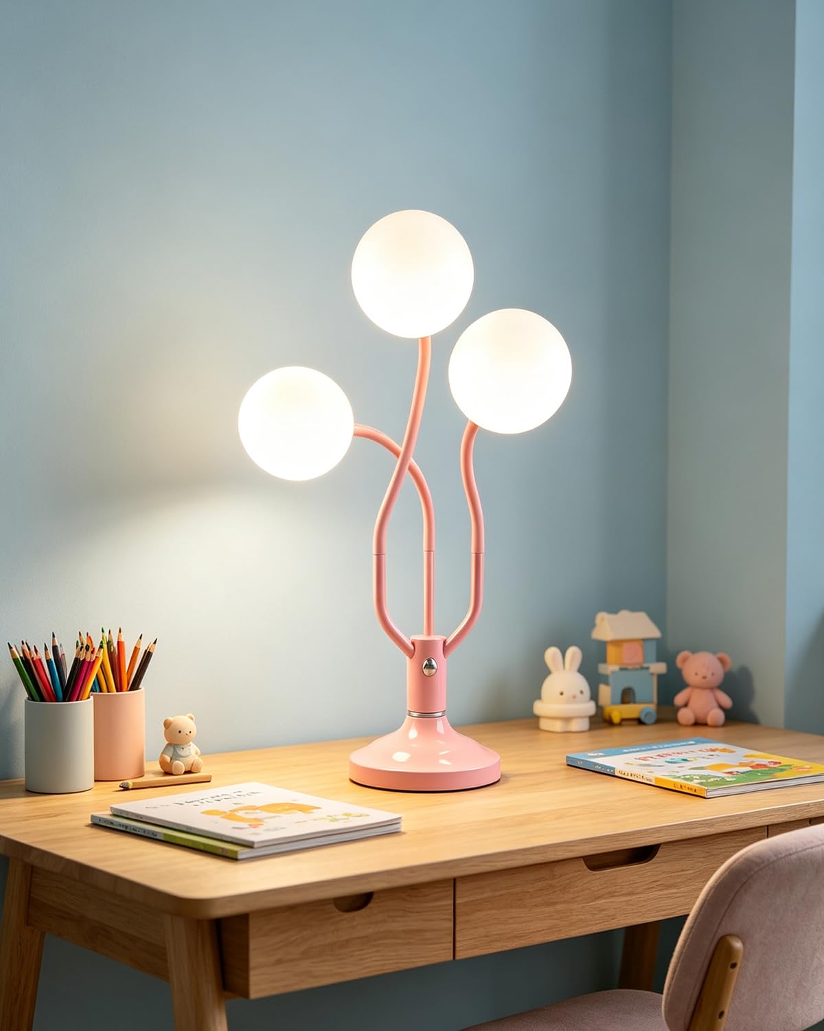 Pink Globe Table Lamp Dimmable Magic DIY Arms G9 Bulbs Included (09-Pink-Globe-3U-Magic DIY Arms)