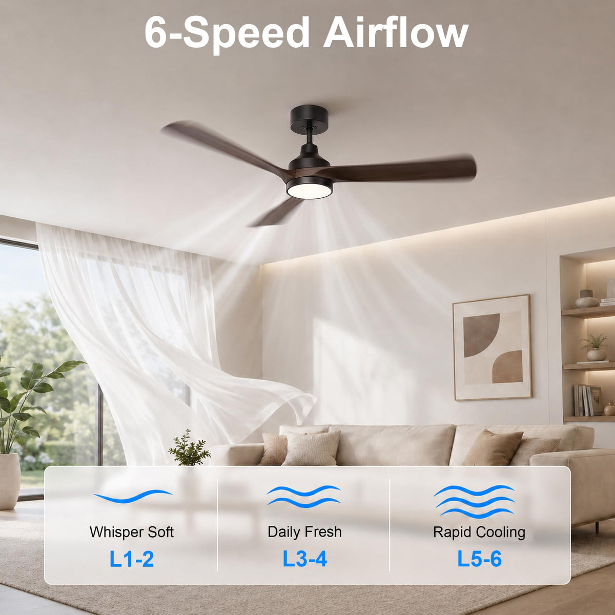 52 Inch Ceiling Fan with Lights (black & walnut / 52 Inch)