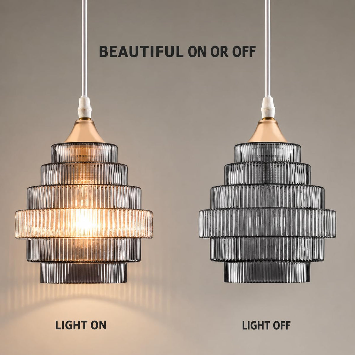Dark Grey Stripes Glass Lamp Shades 3Pcs (Stripes Dark-Grey / 3 Pack)