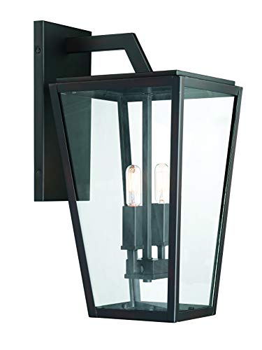 5-548-13 Milton Modern Clear Glass Outdoor Wall Lantern, 2-Light 80 Total Watts, 20" H x 10" W, English Bronze (20" Height)