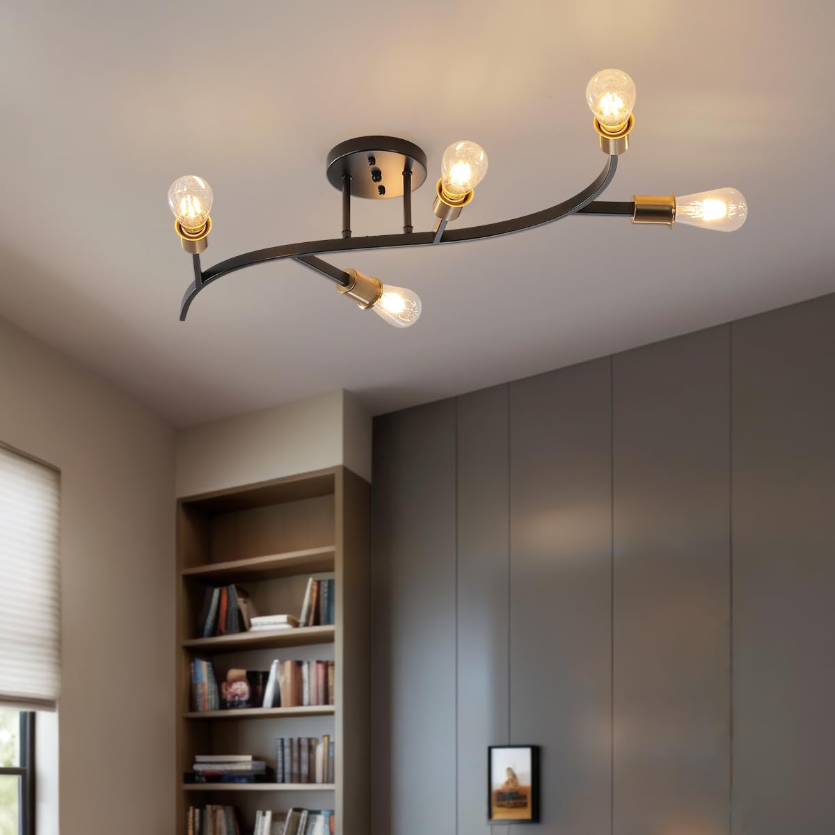 Modern Sputnik Semi Flush Mount Ceiling Light Fixture Black and Gold (5-lights Black and Gold)