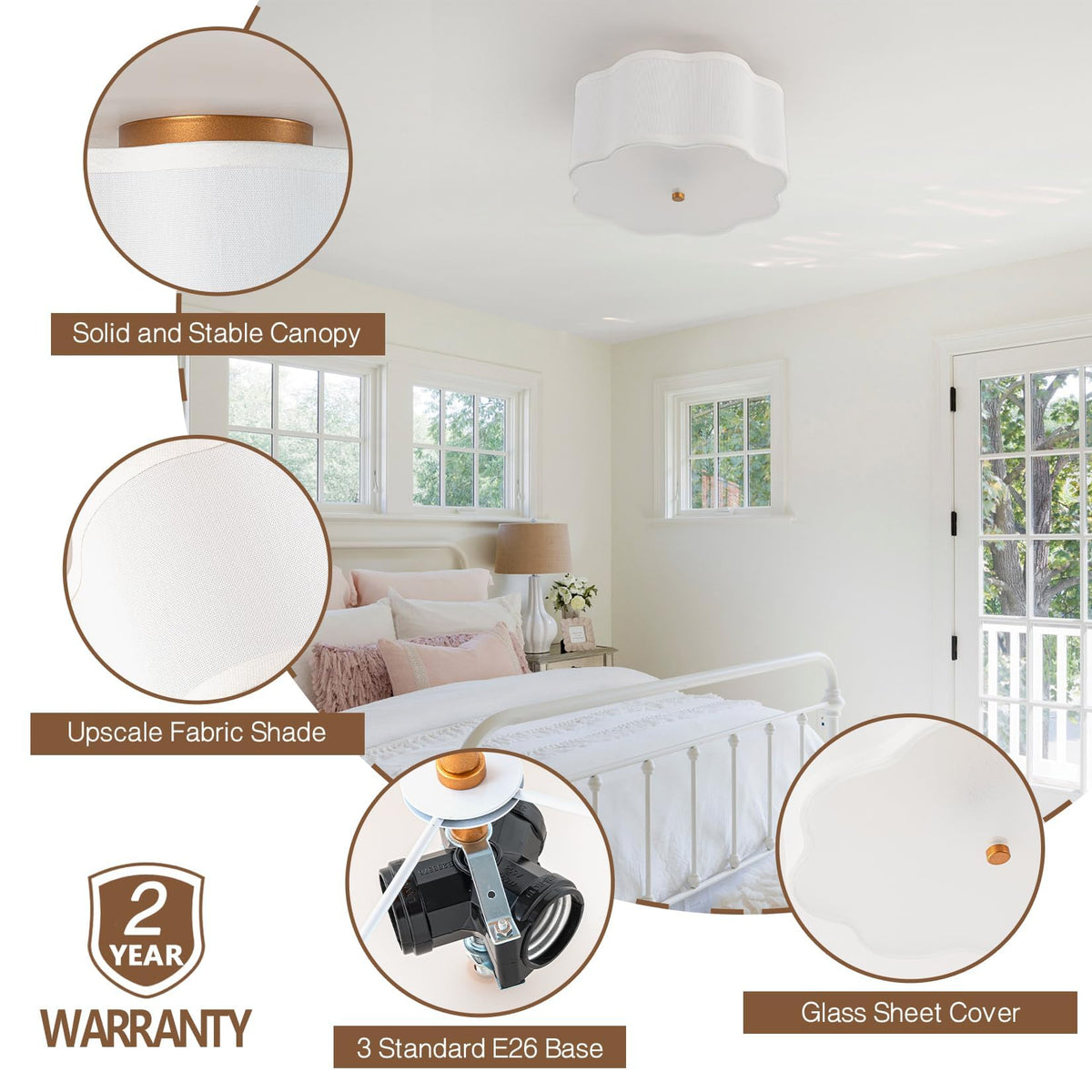 Flush Mount Ceiling Light (Gold, White / 13 inch)