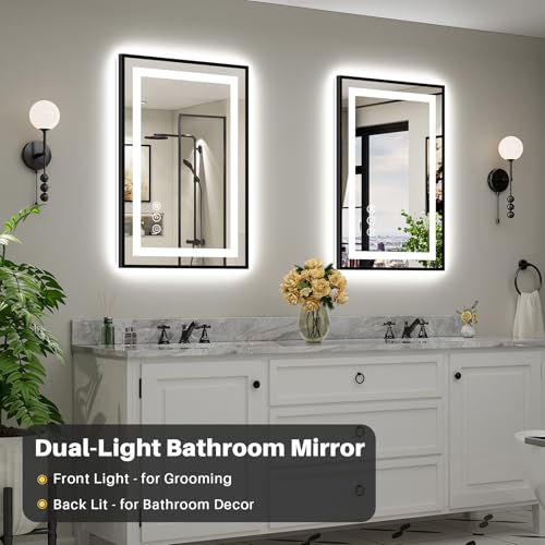 24x36 Inch LED Bathroom Mirror with Black Frame (Backlit+front Lit With Black Frame / 24"L x 36"W)