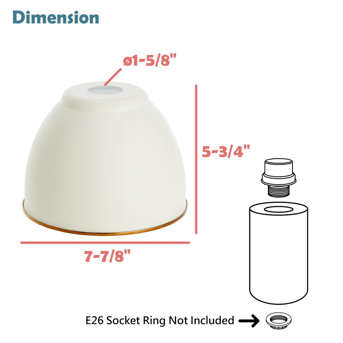 21601-61,Replacement Metal Shade for Pendant Light,Off-White,7-7/8"W x 5-3/4"H,Center Hole 1-5/8" (Off White with White inside)