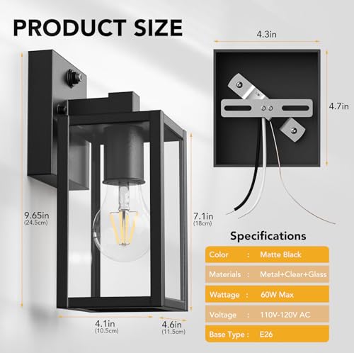 Dusk to Dawn Outdoor Light Fixtures (Black / 9.65 in (2-Pack))