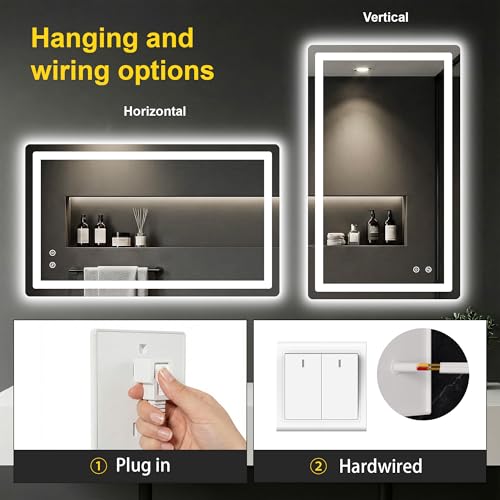 LED Bathroom Mirror with Lights (3 Light Modes / 40"L x 24"W)