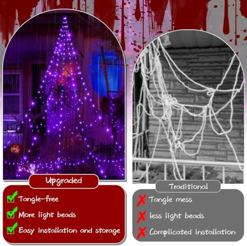 Halloween Lights Outdoor 266 LEDs Spider Web Lights Purple Halloween Decorations (Purple)