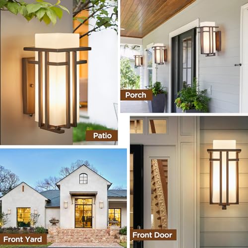 Oil Rubbed Bronze Porch Light Dusk to Dawn Outdoor Sconce Matte Brown Wall Lantern with Frosted Glass Outside House Lighting Waterproof Exterior Light Fixture for Patio Yards Garage Front Door (Oil...