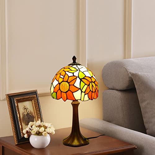Tiffany Style Lamp Sunflower Vintage Table Lamp Small Lamps Stained Glass Lamp Tiffany Lamps for Bedroom 8" Wide 15" Tall for Living Room Home Office with LED Bulb (Sunflower)