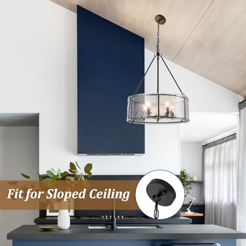 Black Glass Drum Dining Room Light Fixtures Chandeliers Living Room (20.47" / Black)