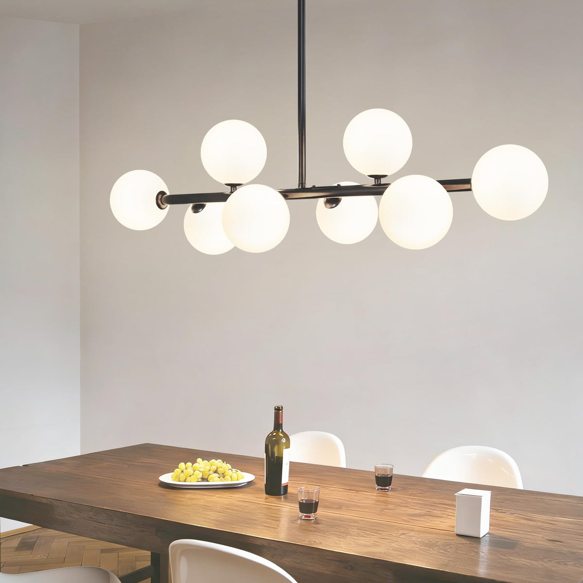 8 Light Linear Chandelier Modern Sputnik Dining Room Light Fixture (Black and White / 8 Light)