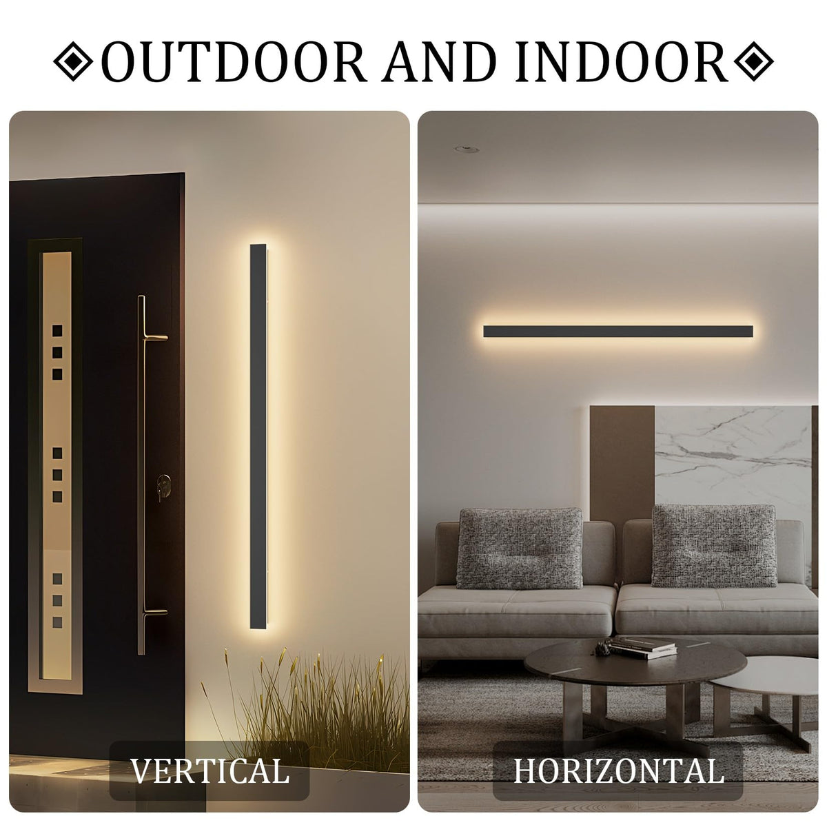 2 Pack 40Inch Long Outdoor LED Wall Lights 3000K Modern Exterior Wall Light Fixtures IP65 Waterproof for House Porch Courtyard (Black / 39.4Inch)
