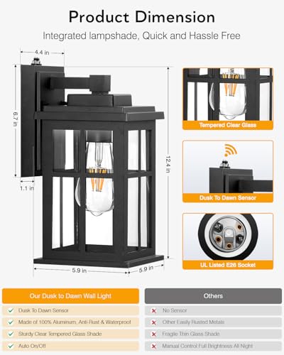 Outdoor Wall Lights Dusk to Dawn (Dusk to Dawn 1 Pack / Black)