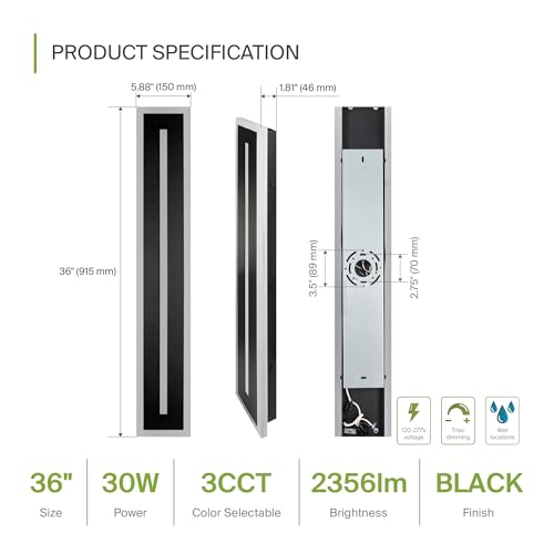 36" LED Linear Wall Sconce 2 Pack (Black)