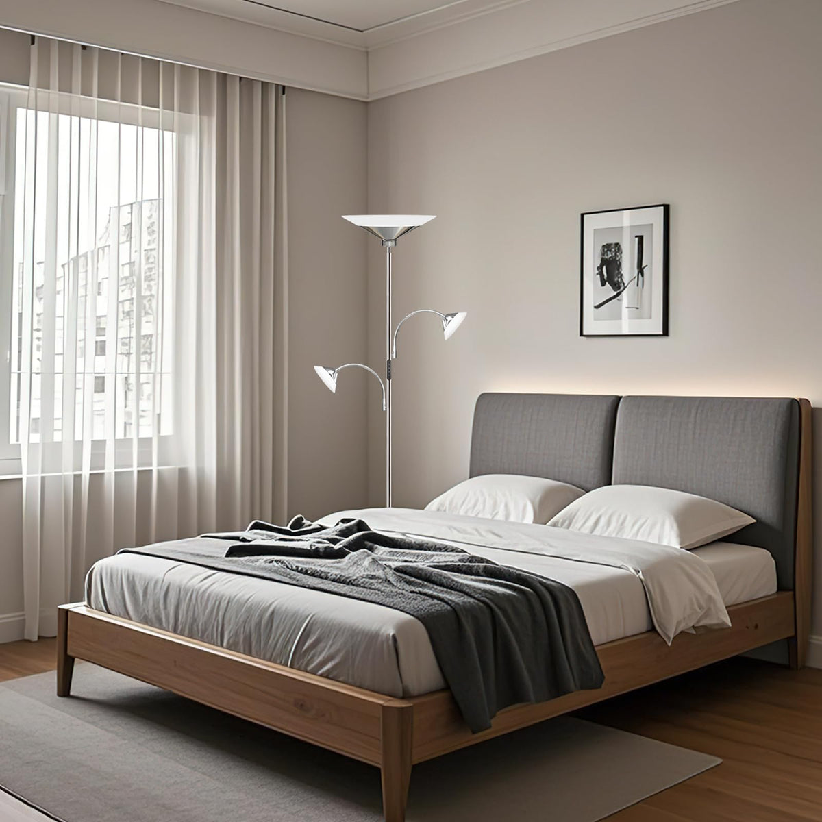 42W 3 Light Torchiere Floor Lamp (Metal Silver)