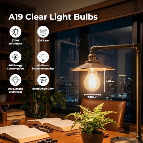 A19 E26 LED Light Bulbs 60 Watt Equivalent (6 Pack / 2700k Warm White)