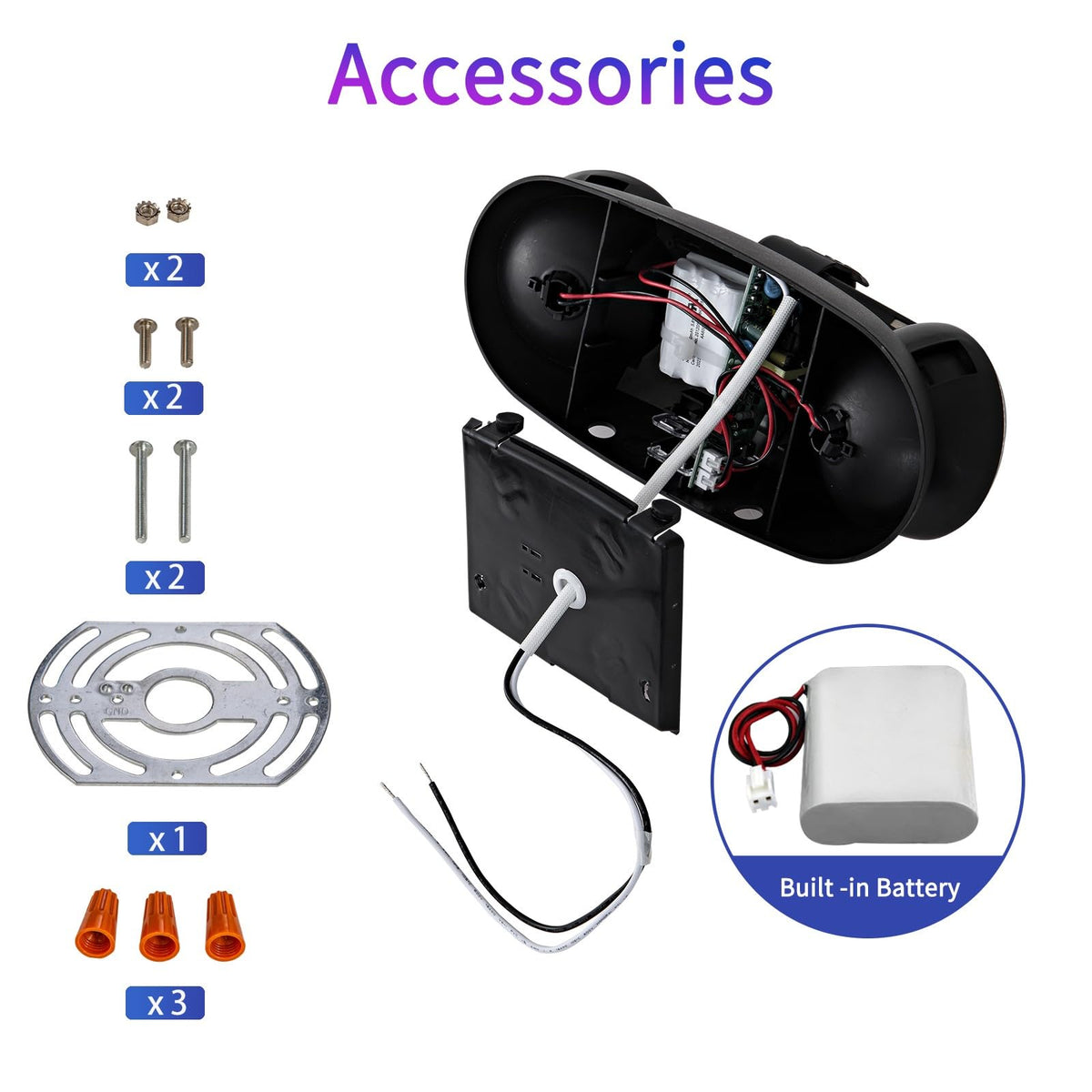 Emergency Lights with Battery Backup (2 Pack / Black)