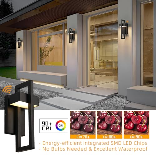 16.5'' LED Outdoor Wall Sconce Dusk to Dawn Black Exterior Lights (Black - Dusk to Dawn / 16.5Inch - 2 Pack)