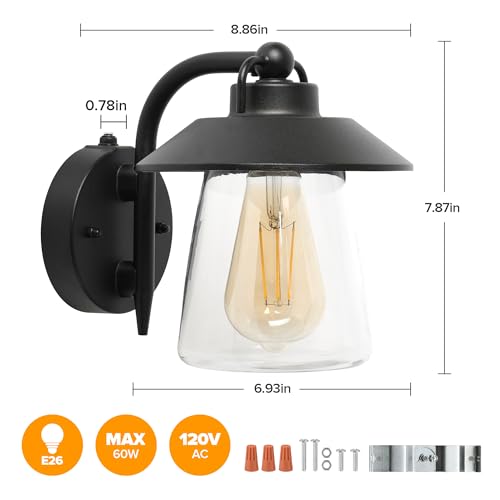 2 Pack Dusk to Dawn Outdoor Indoor Exterior Light Fixture (Black-dusk to Dawn / 2 Pack)