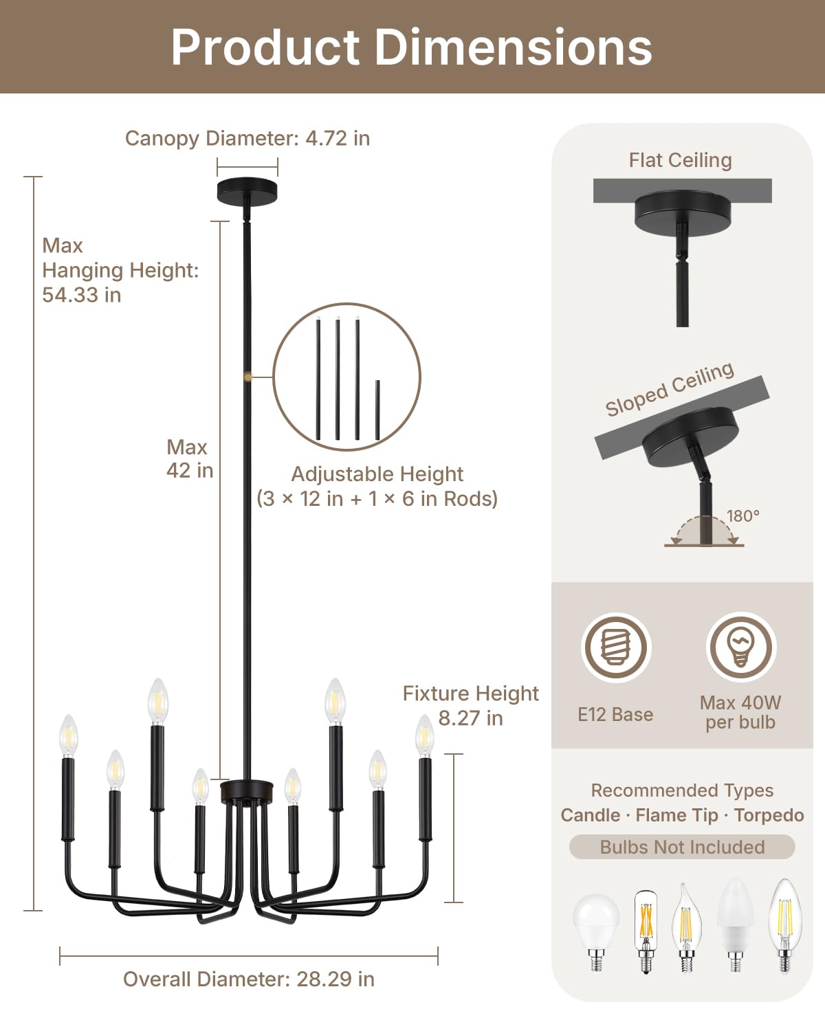 8 Light Black Chandelier (Matte Black / 8-Light)