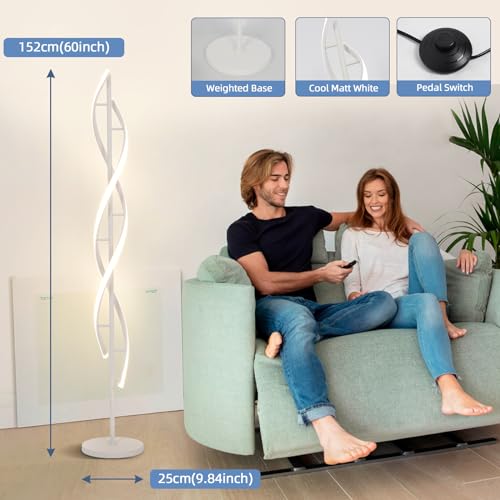 40W Modern Floor Lamp with Remote 60 inch Dimmable Floor Lamp for Bedroom Standing Lamp LED Floor Lamps for Living Room Dining Rooms Home Offices Lighting (White)