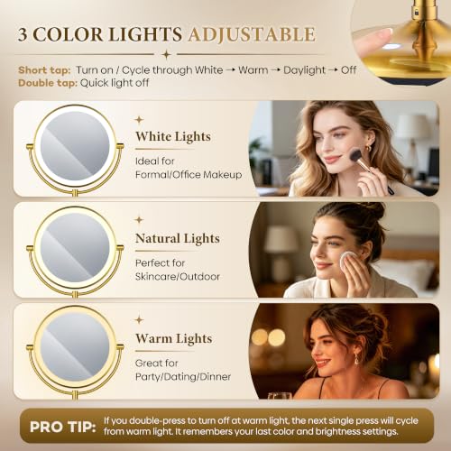 9" Gold Lighted Makeup Mirror (Gold)