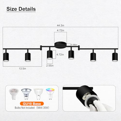 Track Lighting Fixture Ceiling (Black / 44.3" 6 Light Track Light)