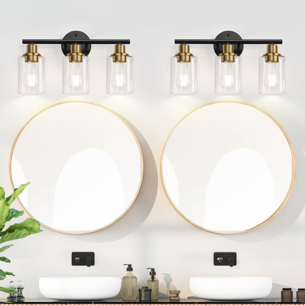 3 Light Bathroom Light Fixtures (Black and Gold / 3-light)