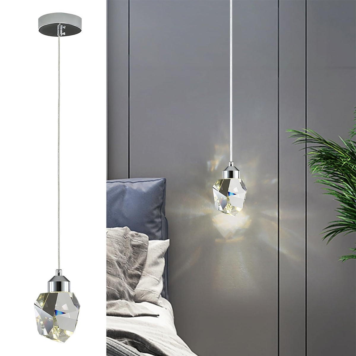 Silver Diamond Crystal Pendant Light (Silver / 1-Light)