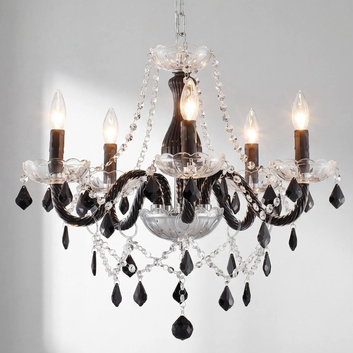 Saint Mossi Crystal Chandelier (Black and Clear Crystal / W19" 1 Tier)