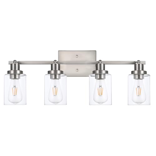 4 Light Track Lighting Fixtures Ceiling Kitchen Track Lighting Kit Brushed Nickel Bathroom Tracking Vanity Lights with Clear Glass Shade (Brushed Nickel / 4-Light)