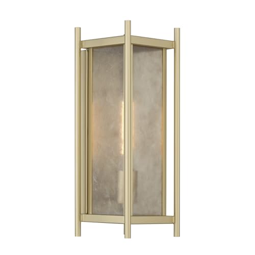 5-3804-344 Jacobs Mid-Century Modern Clear Mica Glass Outdoor Wall Lantern, 1-Light 60 Watt, 16" H x 6" W, Serene Brass (16" Height / Serene Brass)