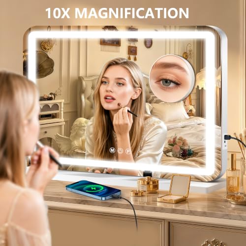 23" x 18" Vanity Mirror with Lights (White / 23"L x 18"W)