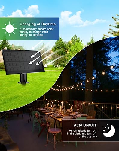 Solar String Lights Outdoor Waterproof 50FT with USB Port and 27 Shatterproof ST38 Bulbs (50FT-Solar)