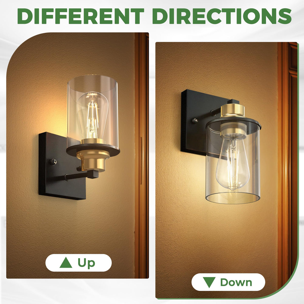 Wall Sconces Set of 2 Bathroom Vanity Light Fixtures (Black and Gold / 1-Light)