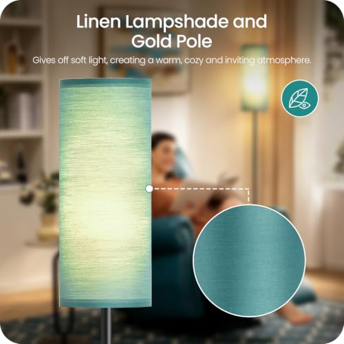 Slim Floor Lamp for Living Room with Magnetic Remote and Foot Switch (Teal and Black)