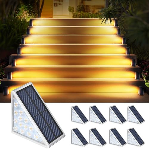 LED Solar Step Lights Waterproof Outdoor Stair Lights (Warm White / 8 Pack)
