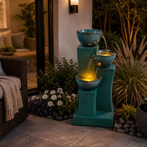 28.54 in. 3 Tier Cascading Outdoor Water Fountain (Green)