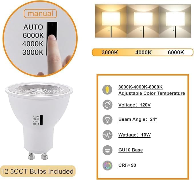 Track Lighting Heads with GU10 3CCT Adjustable White 12 Lights (White)