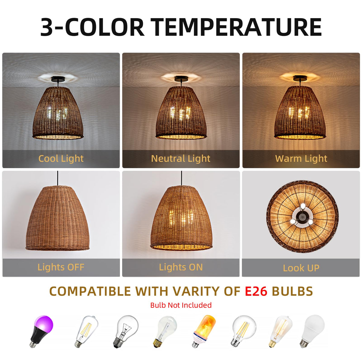 16.5" Rattan Pendant Light (Dark+Curry / 16.54" 3-Light)