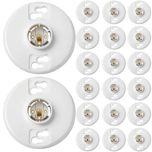 20 Pcs E26 Medium Base Light Socket Replacement (White Phenolic Resin)