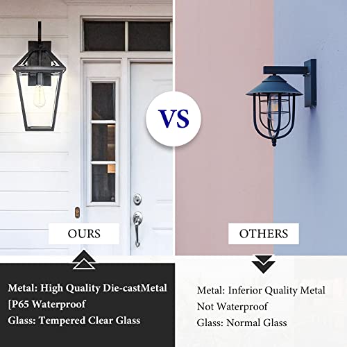 Large Outdoor Light Fixtures Wall Mount 21'' Waterproof Exterior Wall Lanterns with Glass (Black - 1 PACK / Large)