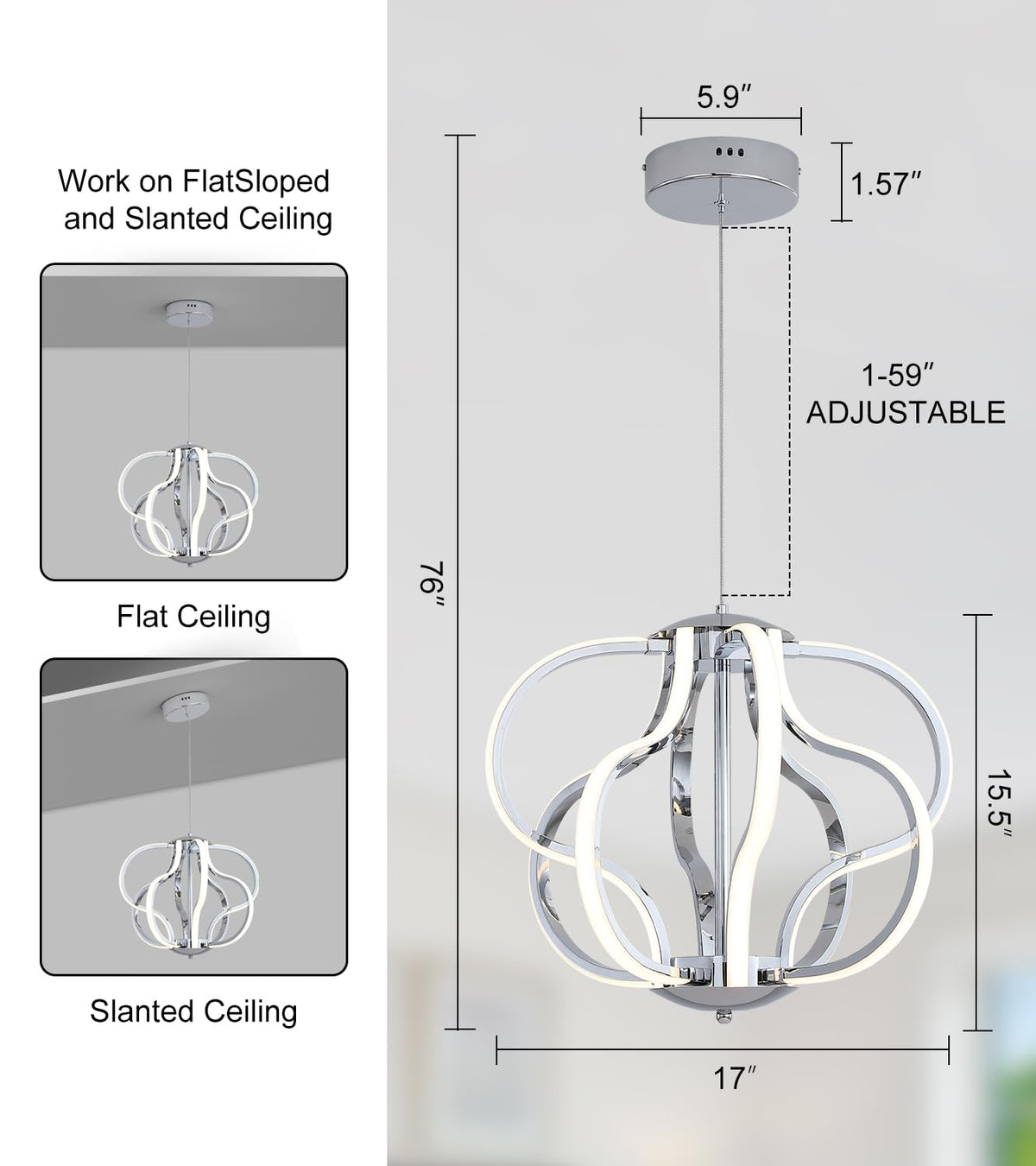 Modern Chrome LED Chandelier with Remote Control (Chrome)