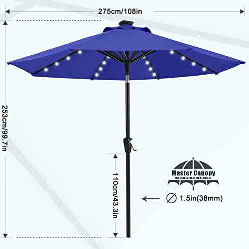 9ft Patio Umbrella with Solar Lights (Blue / 9FT)