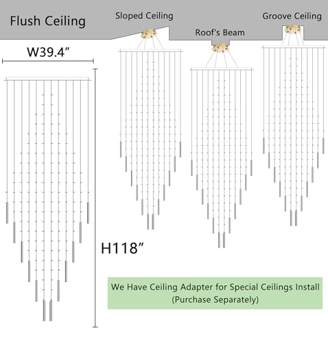 W40 x H120 Glam Chandelier with LED Bulbs Square Chandeliers (Gold / Square W40" X H118")