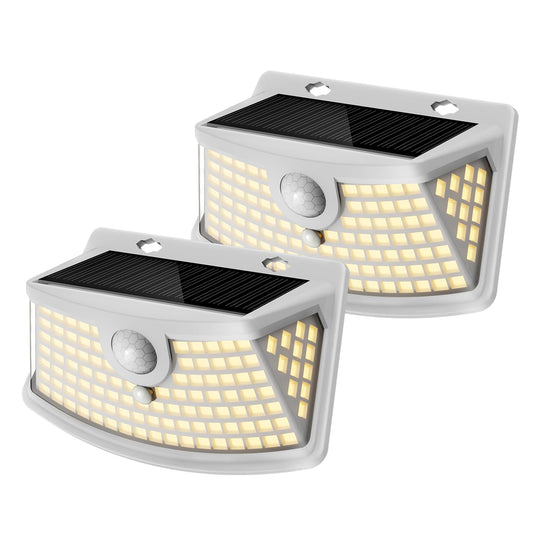 Solar Motion Sensor Lights Outdoor 120 LEDs (White-Warm / 2 Pack)