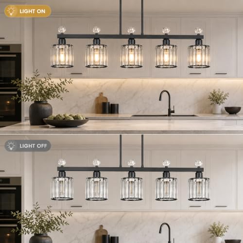 39" Crystal Island Light for Kitchen 5 (Black / 5 light-39in)