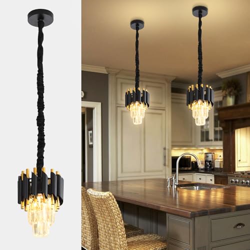 Modern Black Crystal Chandelier 2 (D7.4"XH10.2" Black)