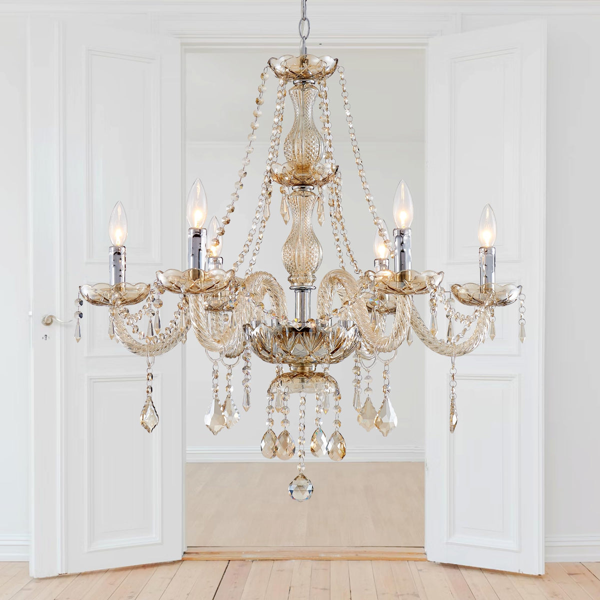 Saint Mossi 6 Light Chandelier Modern K9 Crystal Chandelier Lighting (Champagne Crystal / W28" 1 Tier)